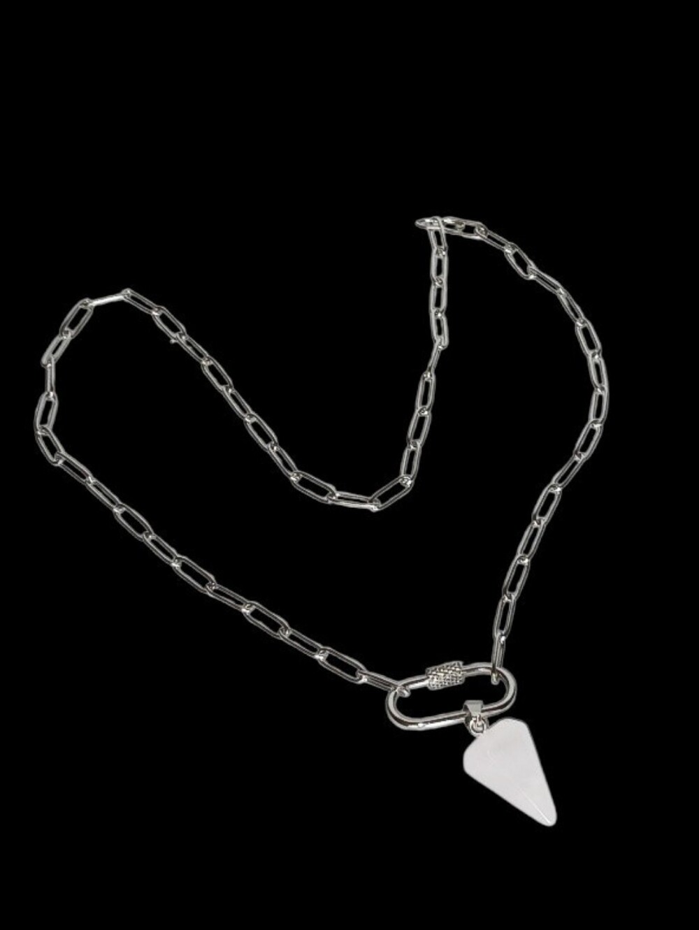Silver Paper Clip Rose Quartz Point Pendant Necklace Whimsigoth Boho Chic Y2k